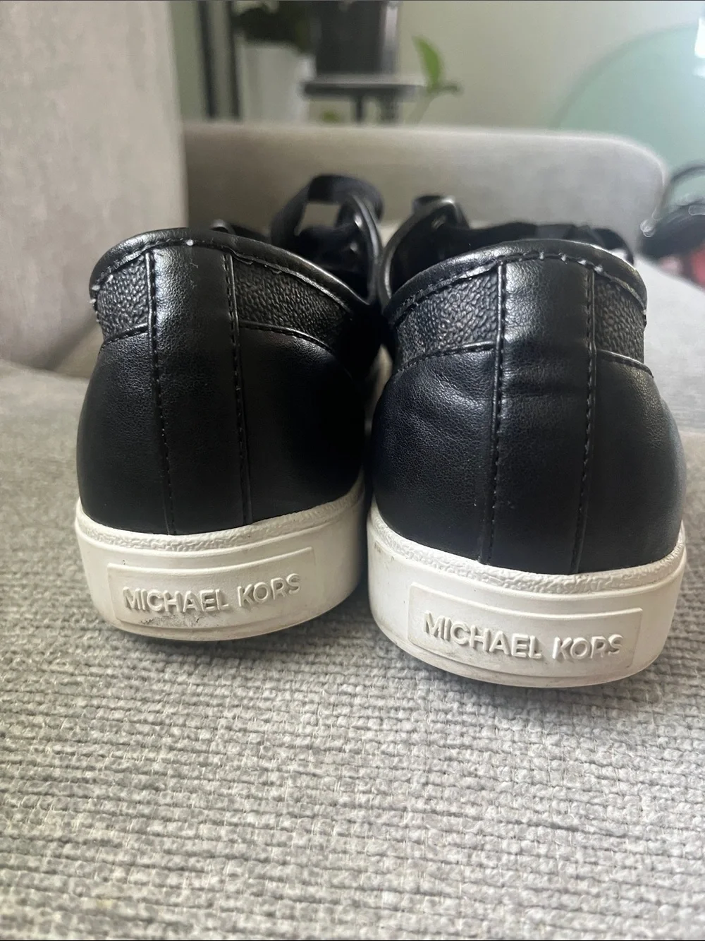 Michael Kors Black Leather Lace-Up Sneakers with White Trim